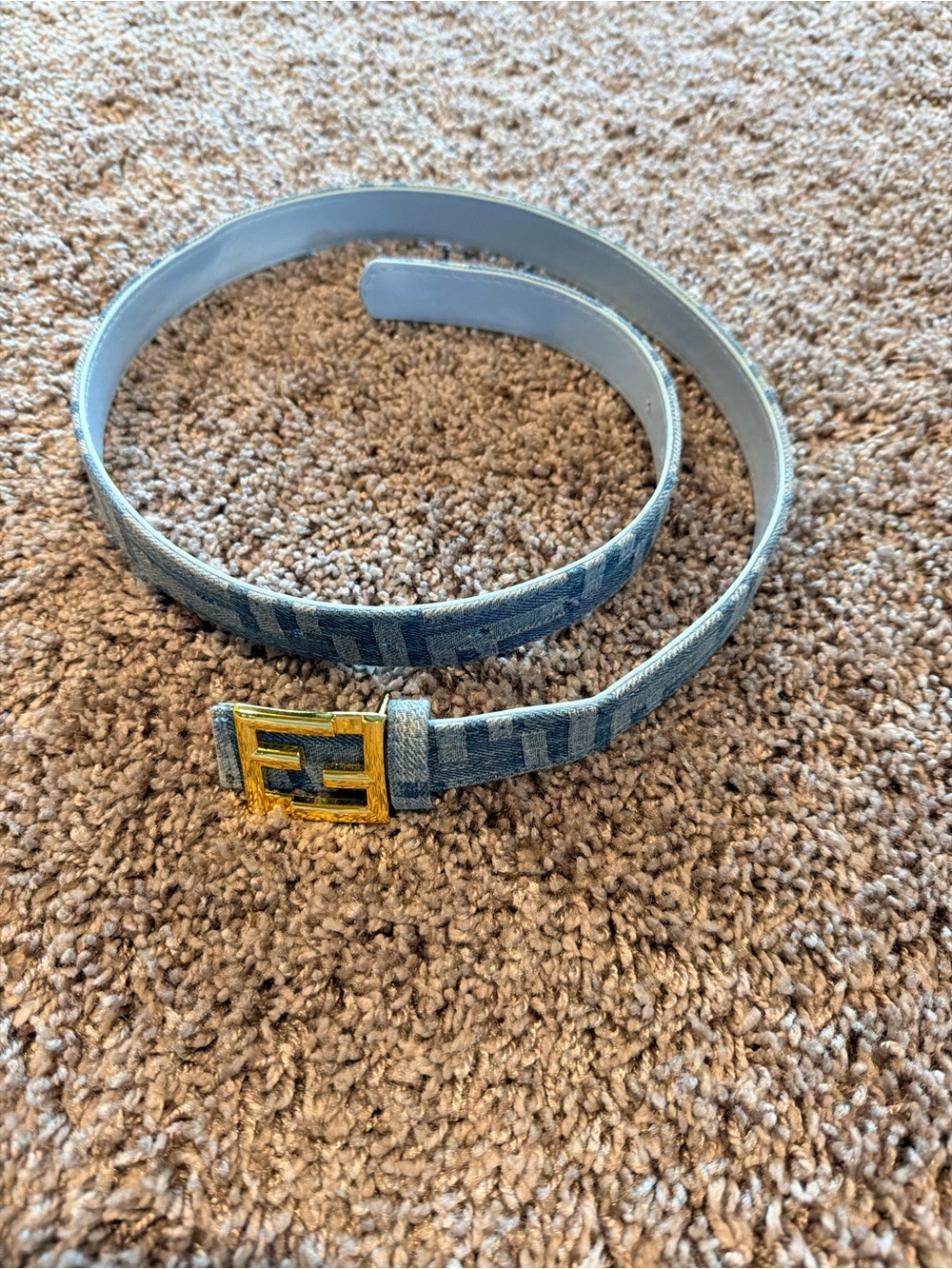 Fashion FF Denim Belt with Gold Buckle